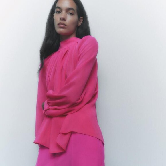 ZARA | Blouse Tie Detail Sheer Top | Sz. L - Picture 5 of 9